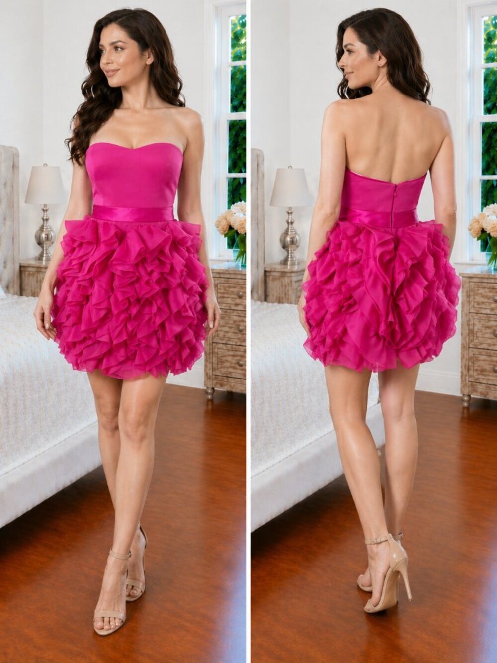 Marchesa Notte Pink Strapless Ruffle Dress $695